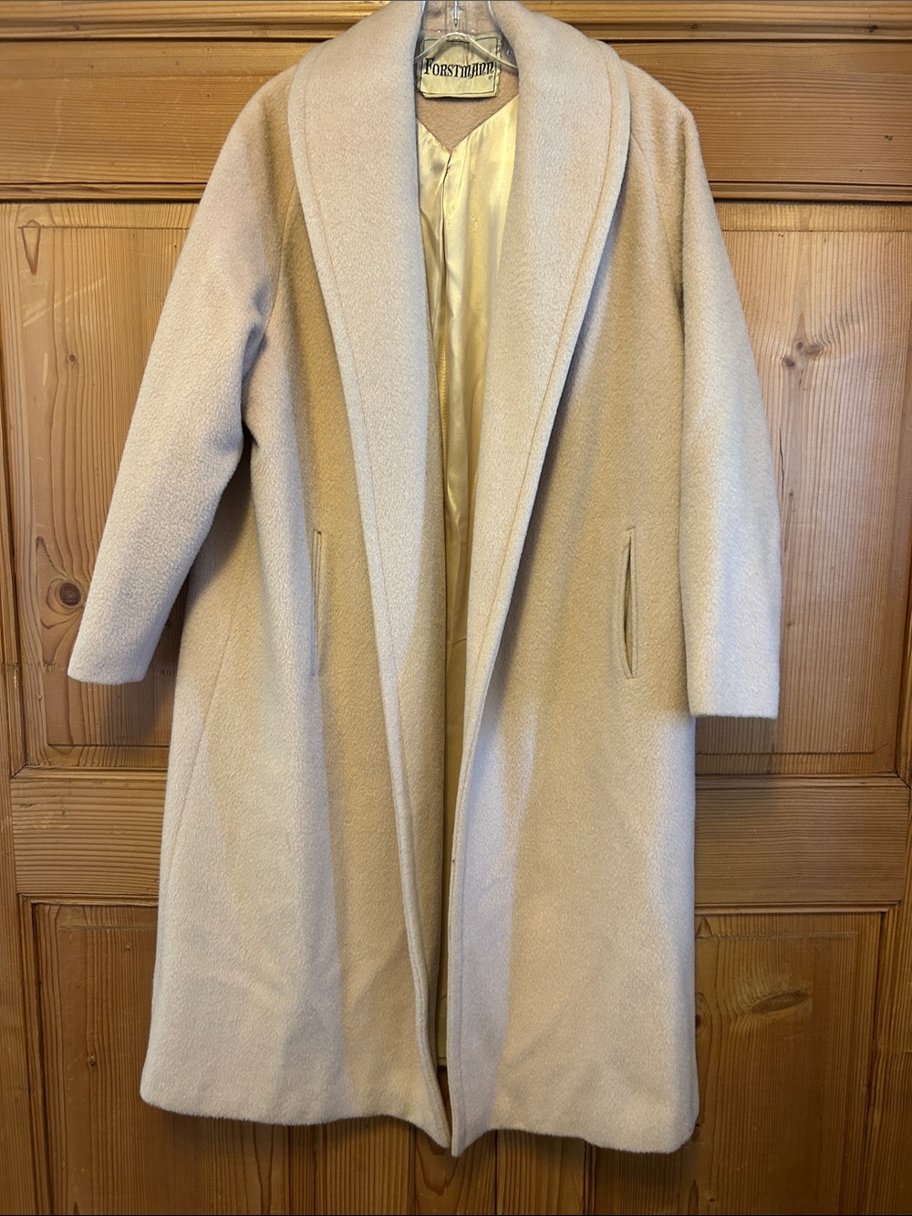 Vintage 1960s Cream Wool Cashmere Shawl Collar Long Swing Coat